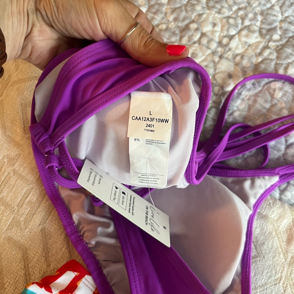 Cupshe Purple and Tropical Print Bikini size L, NWT. - Picture 3 of 3